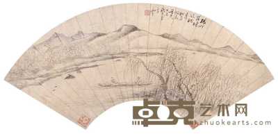 汤贻汾 1847年作 杨柳晓风 扇面 20.5×56cm